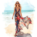 Coastal Garden Watercolor Floral Beach Maxi Dress