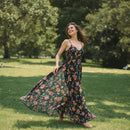 Meadow Bloom Dark Floral Spaghetti Strap Maxi Dress