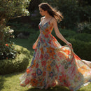 Sunlit Meadow Floral A-Line Floor Length Maxi Dress