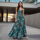Teal Botanical Mosaic Sleeveless Floor Length Maxi Dress