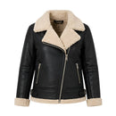 Women's Black Jacket with Cream Sherpa Style Collar and Cuffs