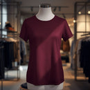 Women's Deep Burgundy Classic Crew Neck Short Sleeve T-Shirt