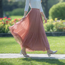 Women's Dusty Rose Pleated High Waist Maxi Skirt
