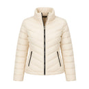 Women's Ivory Quilted Stand Collar Zip Front Jacket