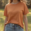 Women's Warm Terracotta Crew Neck Relaxed Fit Short Sleeve T-Shirt